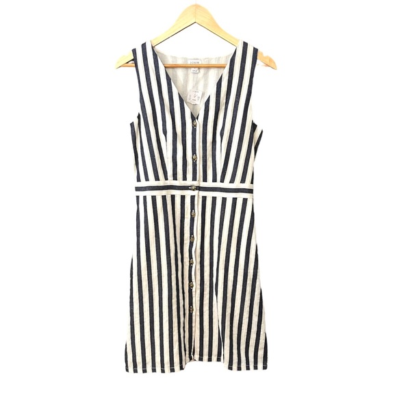 J. Crew L6978 Blue White V-Neck Button Front Stripe Dress 2 - Picture 2 of 5